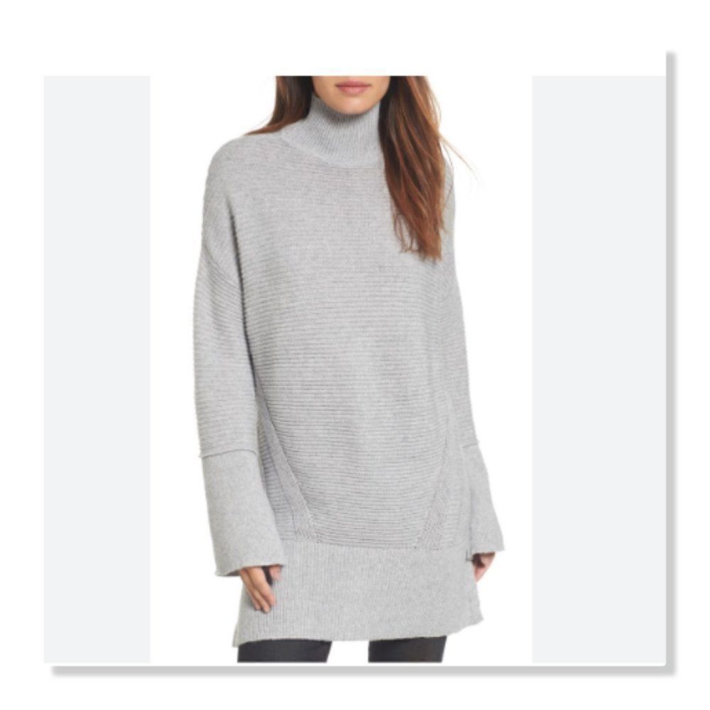Cason Ribbed Turtleneck Tunic Sweater - size Small in Grey